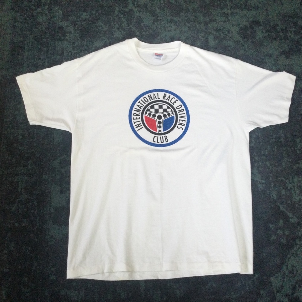 Vintage XL International Race Drivers Club White Graphic Tee RARE Single Stitch